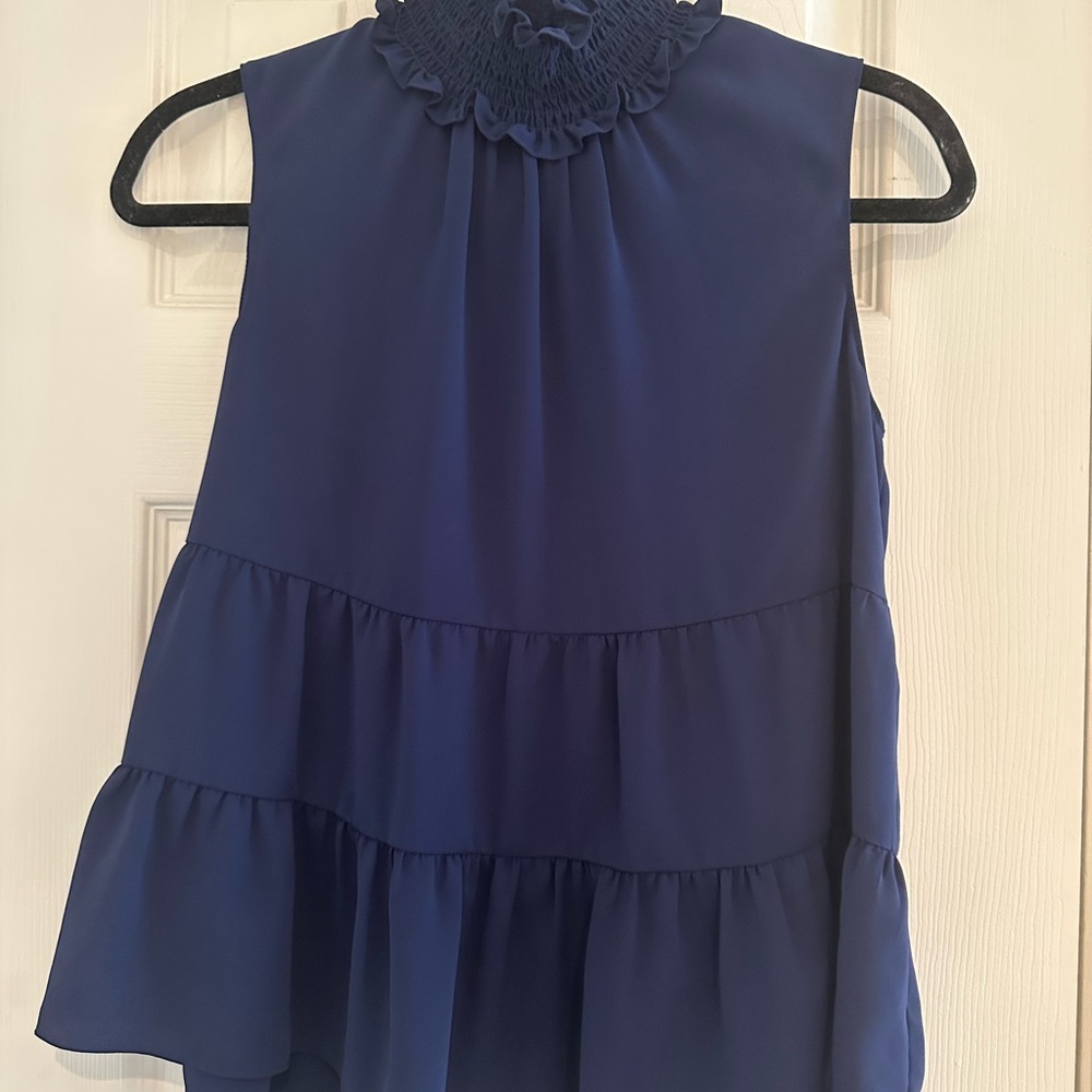 Amanda Uprichard Navy Ruffled Blouse